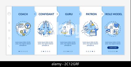 Role model types onboarding vector template Stock Vector