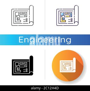 Mechanical drawing icon. Blueprint or technician plan symbol Stock ...