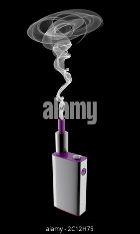 Popular modern vaping device with the smoke .Upgrade parts for new vaporizer  e-cig . Good way to quit smoking nicotine cigarette Stock Photo