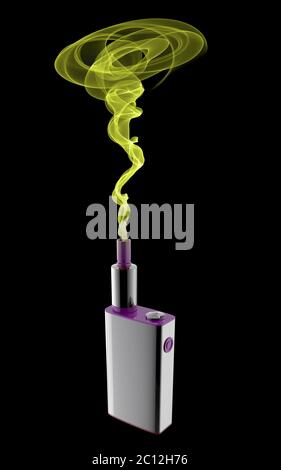 Popular modern vaping device with the smoke .Upgrade parts for new vaporizer  e-cig . Good way to quit smoking nicotine cigarette Stock Photo