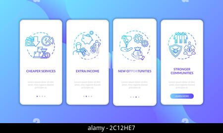 Pros sharing economy onboarding mobile app page screen with concepts Stock Vector