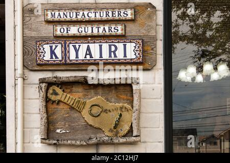 Sign on front door of K Yairi guitar factory in Kani City, Gifu Prefecture, Japan Stock Photo