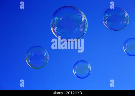 Soap bubbles against blue sky. Stock Photo