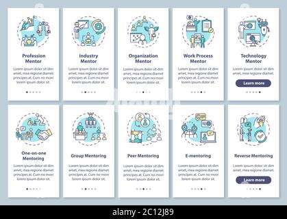 Mentoring onboarding mobile app page screen with concepts Stock Vector