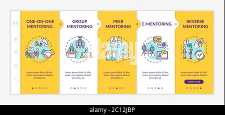 Mentorship types onboarding vector template Stock Vector