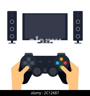 Gamer holding controller. Vector flat illustrations. Modern e-sports concept. Stock Vector