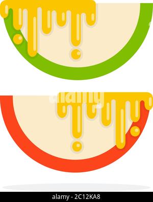 Pieces of red and green apple in honey flat isolated Stock Vector