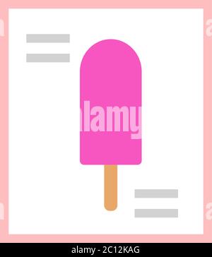 Strawberry ice cream on a stick vector icon flat isolated illustration Stock Vector