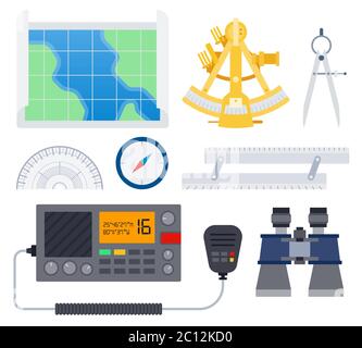 Marine equipment. Vector flat illustrations. Boat, yacht or speedboat equipping. Stock Vector