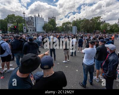 London. UK. June the 13th 2020. View of Far-right members and Holligans in Parliament Square. Stock Photo