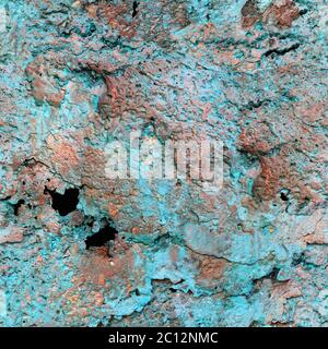 Seamless texture of brass surface created by casting covered with blue patina. Pisa. Italy. Stock Photo