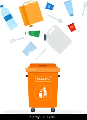 Trash Orange can for plastic waste vector flat isolated Stock Vector