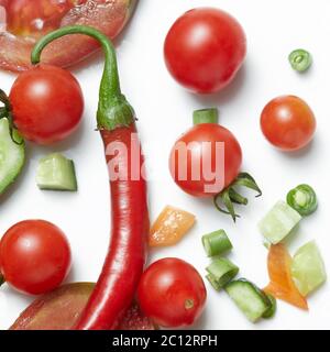 Tomato and red hot chili peppers Stock Photo