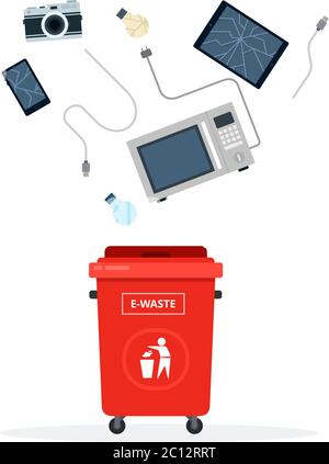 Red trash can for Electronic waste flat isolated Stock Vector