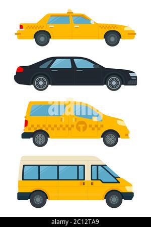 Collection transport for service taxi vector icons in flat design. Taxi service concept. Stock Vector