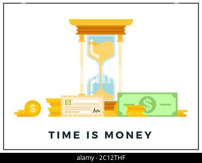Money time concept illustration, time management vector icon flat isolated Stock Vector