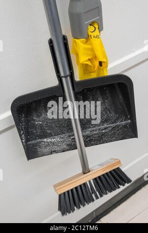 Cleaning Equipment hanging on a wall, USA Stock Photo