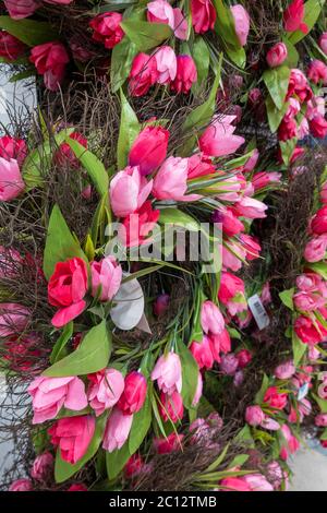 Artificial flower spring wreaths, USA Stock Photo