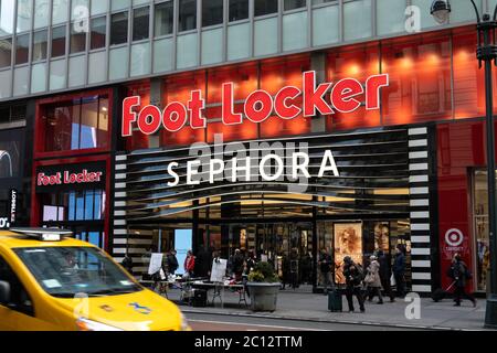 Foot Locker and Sephora Storefront on W. 34th Street, NYC, USA Stock Photo