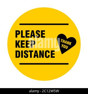 Please Keep Distance Thank You Round Social Distancing Badge or Floor Marking Sticker Icon with Shoeprints For Queue Line. Vector Image. Stock Vector