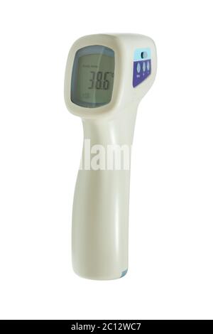 electronic wireless thermometer infrared shows high temperature isolated on white Stock Photo