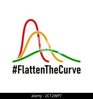 Flatten The Curve Hashtag Icon with Red, Yellow and Green Curves and Text. Vector Image. Stock Vector