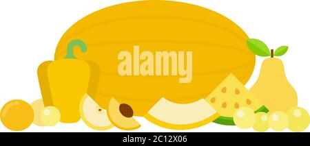 Vegetables and fruits of yellow color flat isolated Stock Vector