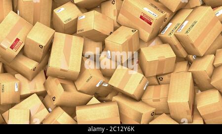 3d rendering of cardboard box full of film reels with one reel beside box.  Stock Illustration