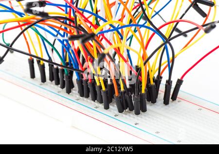 Prototyping electronic board with some wires Stock Photo