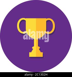 Golden vector trophy with circular purple background. Great for awards, achievements and top 10 listings on your website. Stock Vector