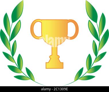 Golden Vector trophy cup surrounded by a laurel wreath. Great for educational sites, achievements and games. Stock Vector