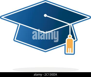 Blue mortar board vector icon. Great for infographics, online education and learning achievements. Stock Vector
