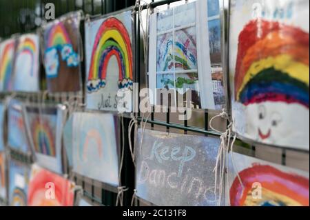 School Art Displayed on a School Gate Stock Photo