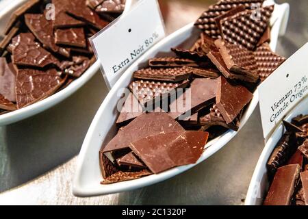 Chocolate samples at L'Atelier du Chocolat, Musée du Chocolat, Chocolate Museum, Bayonne, France Stock Photo