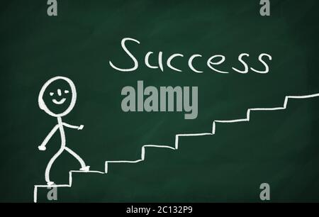 On the blackboard draw character and write Success Stock Photo