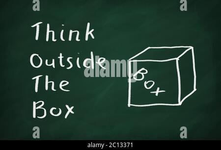 Think Outside the Box Concept drawn with Chalk on Blackboard Stock Photo