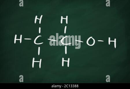 On the blackboard draw ethanol structural formula Stock Photo