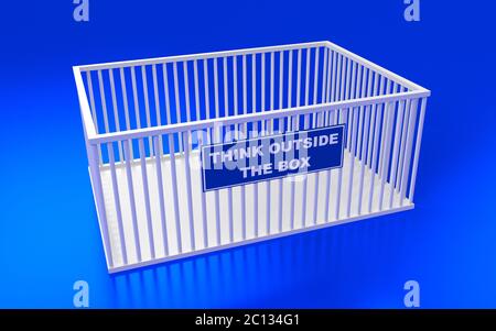 The cage and write text: Think outside the box. 3D rendering Stock Photo