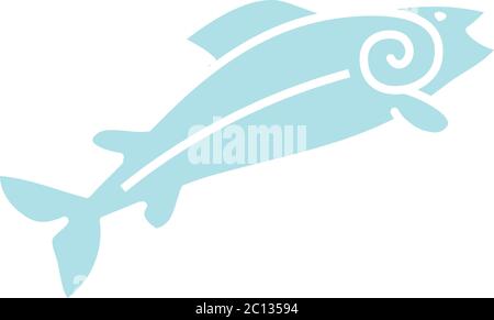 Jumping stylized salmon with acurl symbol Stock Vector