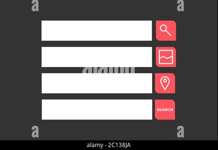 Set of search bars, flat web design elements isolated on dark background Stock Vector