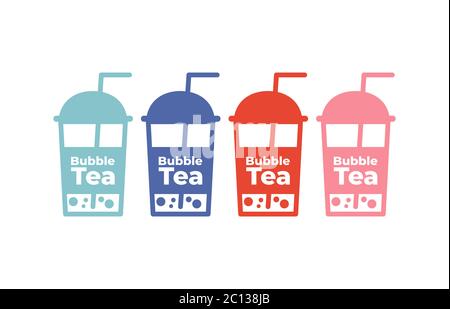 Bubble milk tea Icons set, Colorful simple flat design, Isolate on background, Vector illustration Stock Vector