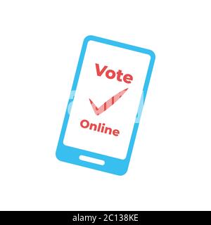 Electronic voting, remote voting through the government services application. Online elections. Vector flat illustration with a smartphone in the hand Stock Vector