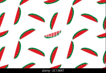 Vector seamless pattern with doodle hand drawn watermelons on white background . Summer texture. Stock Vector