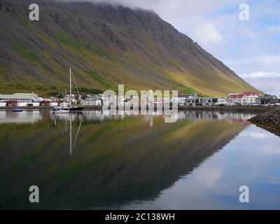 Anchor bay at the town of Isafjördur in Iceland Stock Photo