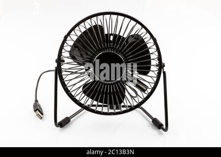 Flexible Fans USB colored LED Programmable Message Fan for PC or Laptops on isolated white background. Stock Photo
