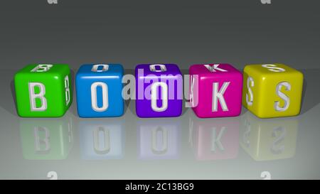 BOOKS combined by dice letters and color crossing for the related meanings of the concept. 3D illustration Stock Photo