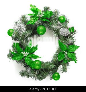 Christmas green wreath isolated on white Stock Photo
