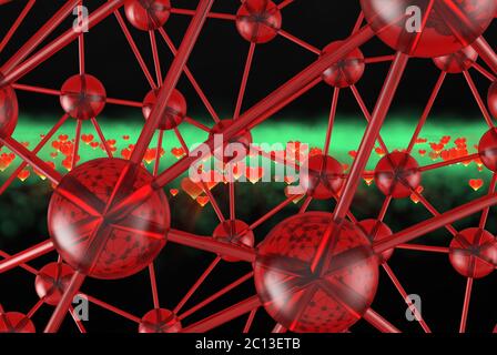 red Molecular geometric chaos glass abstract structure. Science technology network connection hi-tech background 3d rendering il Stock Photo