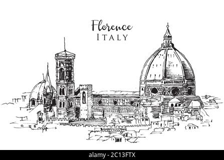 Drawing sketch illustration of the Cathedral of Santa Maria del Fiore in Florence, Italy Stock Vector