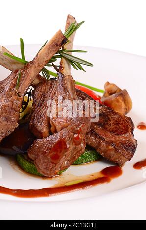 Rack of lamb grill with an a asparagus Stock Photo